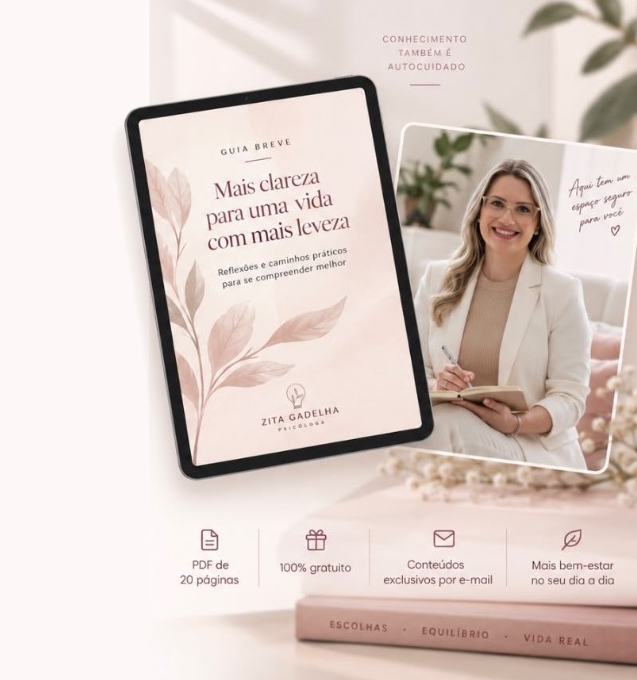 Tablet com o guia, foto de Zita Gadelha, livros e benefícios do material